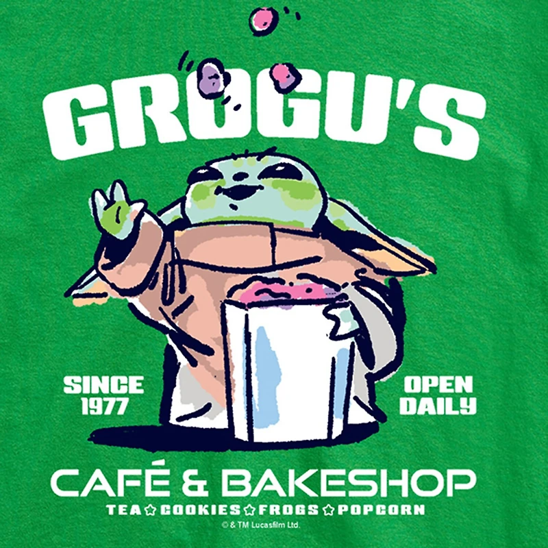 Novelty The Mandalorian And Grogu Cafe Bakeshop Mens Crew Neck Short Sleeve Regular Fit Baby Yoda Star Wars Graphic T-Shirt
