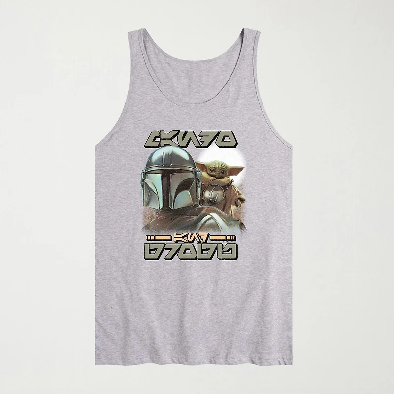 Novelty The Mandalorian And Grogu Aurebesh Alien Script Mens Scoop Neck Sleeveless Regular Fit Baby Yoda Star Wars Graphic T-Shirt