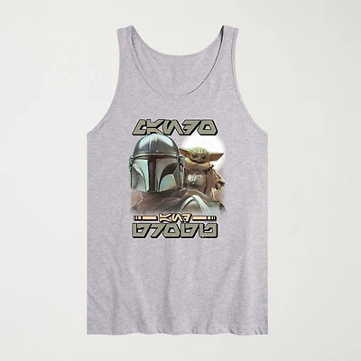 Novelty The Mandalorian And Grogu Aurebesh Alien Script Mens Scoop Neck Sleeveless Regular Fit Baby Yoda Star Wars Graphic T-Shirt