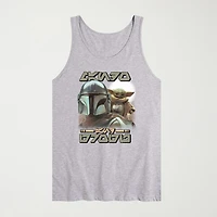 Novelty The Mandalorian And Grogu Aurebesh Alien Script Mens Scoop Neck Sleeveless Regular Fit Baby Yoda Star Wars Graphic T-Shirt