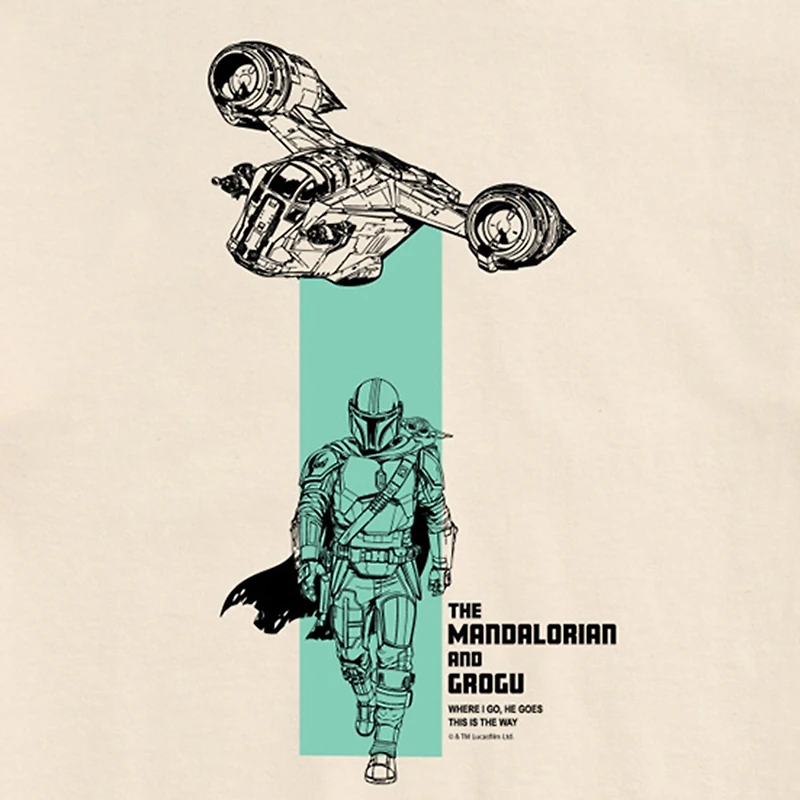 Novelty The Mandalorian And Grogu Razor Crest Ship Beam Mens Crew Neck Short Sleeve Regular Fit Baby Yoda Star Wars Graphic T-Shirt