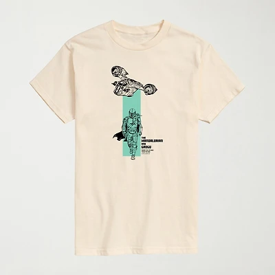 Novelty The Mandalorian And Grogu Razor Crest Ship Beam Mens Crew Neck Short Sleeve Regular Fit Baby Yoda Star Wars Graphic T-Shirt