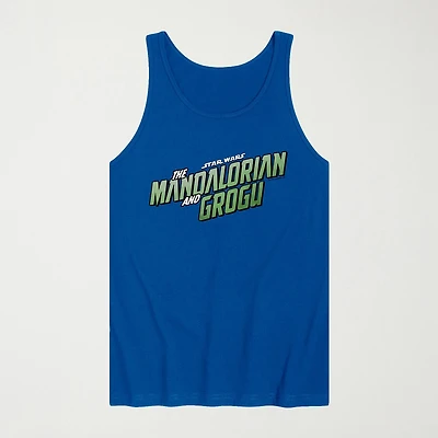 Novelty The Mandalorian And Grogu Logo Mens Crew Neck Sleeveless Regular Fit Baby Yoda Star Wars Graphic T-Shirt