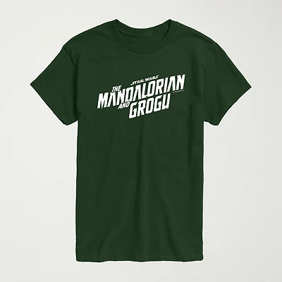 Novelty The Mandalorian And Grogu Movie Logo Mens Crew Neck Short Sleeve Regular Fit Baby Yoda Star Wars Graphic T-Shirt