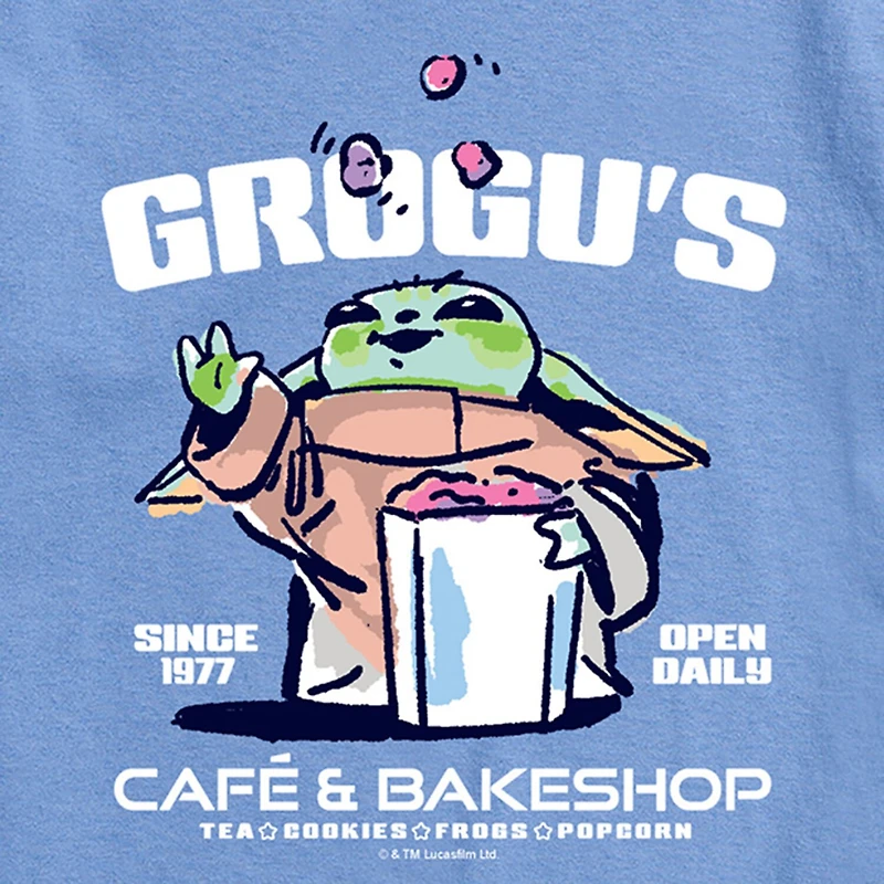 Novelty The Mandalorian And Grogu Cafe Bakeshop Mens Crew Neck Short Sleeve Regular Fit Baby Yoda Star Wars Graphic T-Shirt