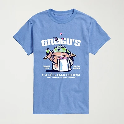 Novelty The Mandalorian And Grogu Cafe Bakeshop Mens Crew Neck Short Sleeve Regular Fit Baby Yoda Star Wars Graphic T-Shirt