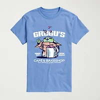 Novelty The Mandalorian And Grogu Cafe Bakeshop Mens Crew Neck Short Sleeve Regular Fit Baby Yoda Star Wars Graphic T-Shirt