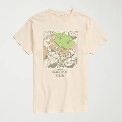 Novelty The Mandalorian And Grogu Friends Vintage Faded Mens Crew Neck Short Sleeve Regular Fit Baby Yoda Star Wars Graphic T-Shirt