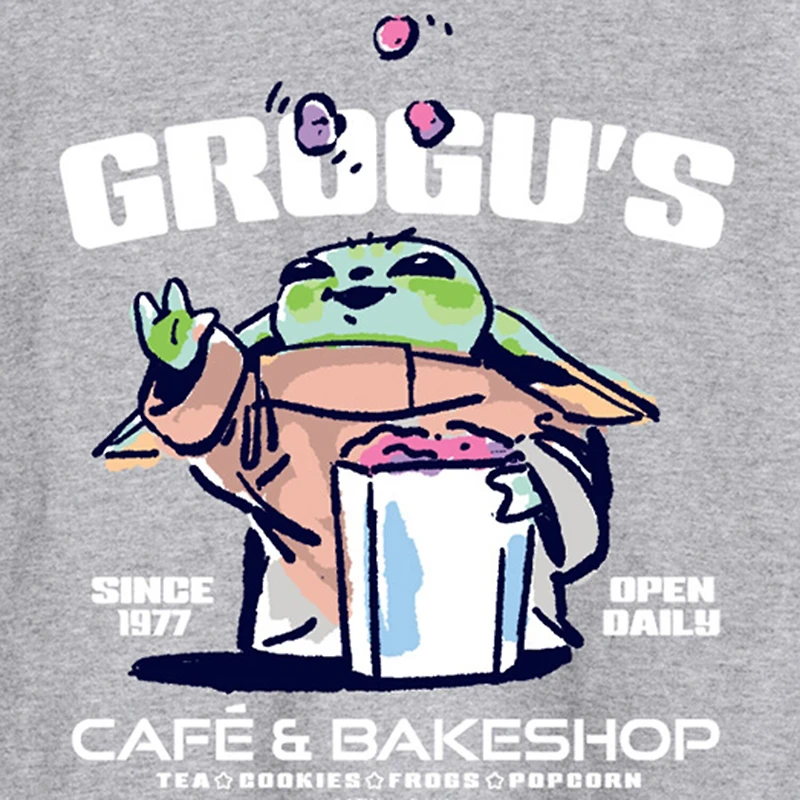 Novelty The Mandalorian And Grogu Cafe Bakeshop Mens Crew Neck Long Sleeve Regular Fit Baby Yoda Star Wars Graphic T-Shirt