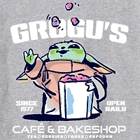 Novelty The Mandalorian And Grogu Cafe Bakeshop Mens Crew Neck Long Sleeve Regular Fit Baby Yoda Star Wars Graphic T-Shirt