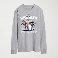Novelty The Mandalorian And Grogu Cafe Bakeshop Mens Crew Neck Long Sleeve Regular Fit Baby Yoda Star Wars Graphic T-Shirt