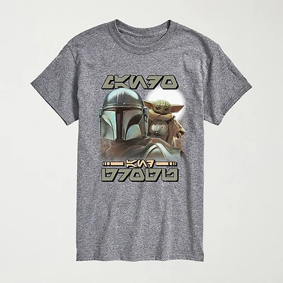 Novelty The Mandalorian And Grogu Aurebesh Alien Script Mens Crew Neck Short Sleeve Regular Fit Baby Yoda Star Wars Graphic T-Shirt