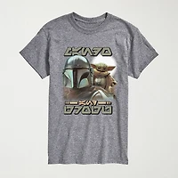 Novelty The Mandalorian And Grogu Aurebesh Alien Script Mens Crew Neck Short Sleeve Regular Fit Baby Yoda Star Wars Graphic T-Shirt