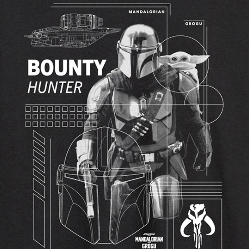 Novelty The Mandalorian And Grogu Bounty Hunter Mens Crew Neck Long Sleeve Regular Fit Baby Yoda Star Wars Graphic T-Shirt