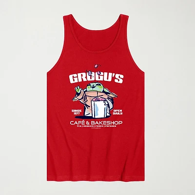 Novelty The Mandalorian And Grogu Cafe Bakeshop Mens Crew Neck Sleeveless Regular Fit Baby Yoda Star Wars Graphic T-Shirt