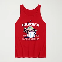Novelty The Mandalorian And Grogu Cafe Bakeshop Mens Crew Neck Sleeveless Regular Fit Baby Yoda Star Wars Graphic T-Shirt