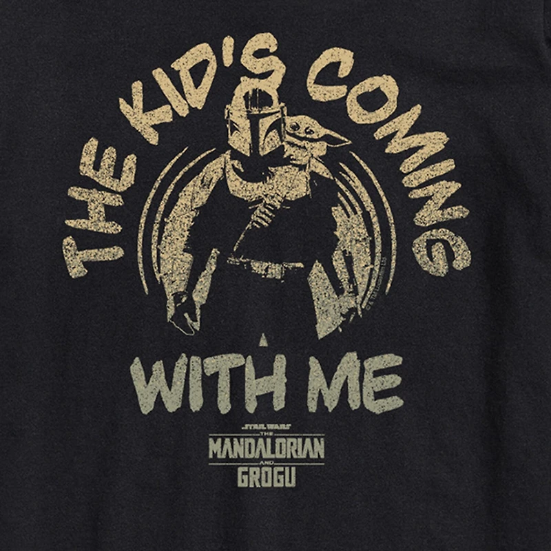 Novelty The Mandalorian And Grogu Kids Coming With Me Mens Crew Neck Short Sleeve Regular Fit Baby Yoda Star Wars Graphic T-Shirt