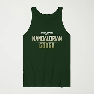 Novelty The Mandalorian And Grogu Logo Vintage Faded Mens Scoop Neck Sleeveless Regular Fit Baby Yoda Star Wars Graphic T-Shirt