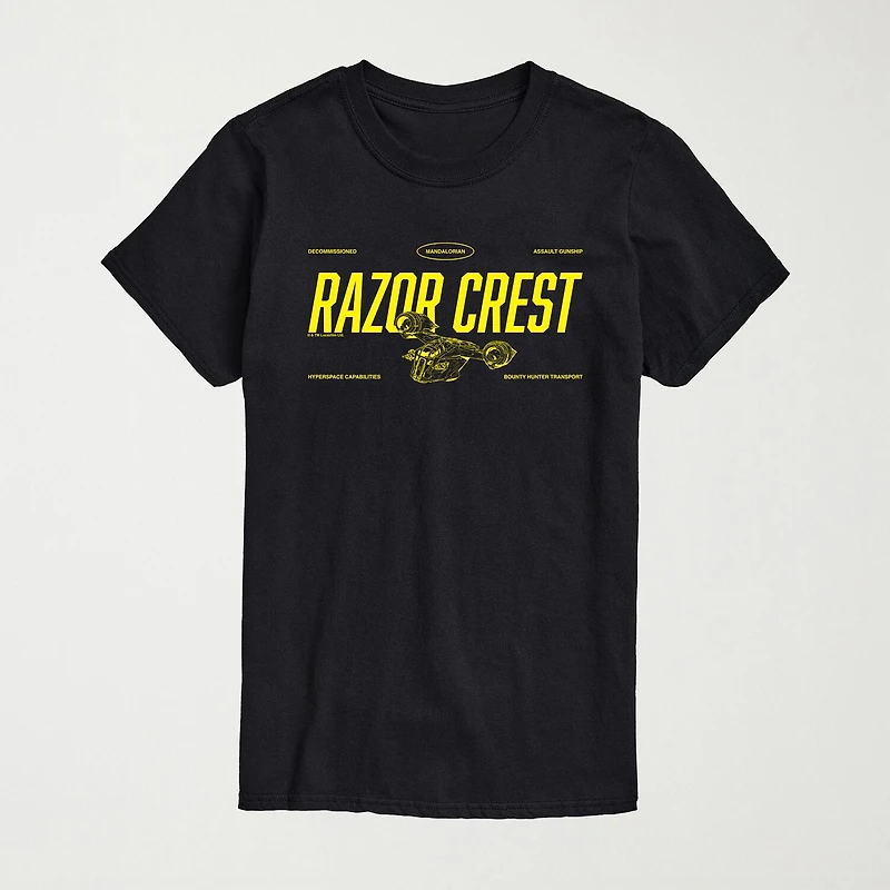 Novelty The Mandalorian And Grogu Razor Crest Mens Crew Neck Short Sleeve Regular Fit Baby Yoda Star Wars Graphic T-Shirt