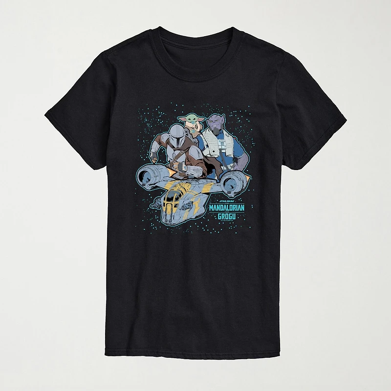 Novelty The Mandalorian And Grogu Collage Mens Crew Neck Short Sleeve Regular Fit Baby Yoda Star Wars Graphic T-Shirt