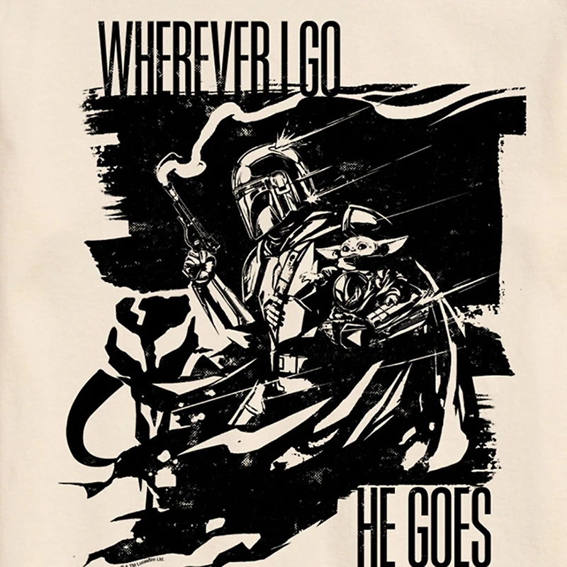 Novelty The Mandalorian And Grogu Where Ever I Go He Goes Mens Crew Neck Short Sleeve Regular Fit Baby Yoda Star Wars Graphic T-Shirt