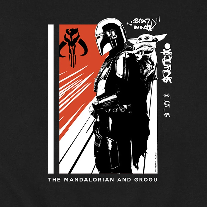 Novelty The Mandalorian And Grogu Zine Mens Crew Neck Long Sleeve Regular Fit Baby Yoda Star Wars Graphic T-Shirt