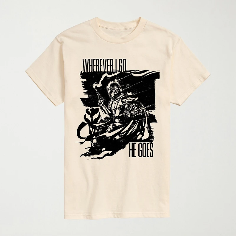 Novelty The Mandalorian and Grogu Mens Crew Neck Short Sleeve Regular Fit Baby Yoda Star Wars Big Tall Graphic T-Shirt