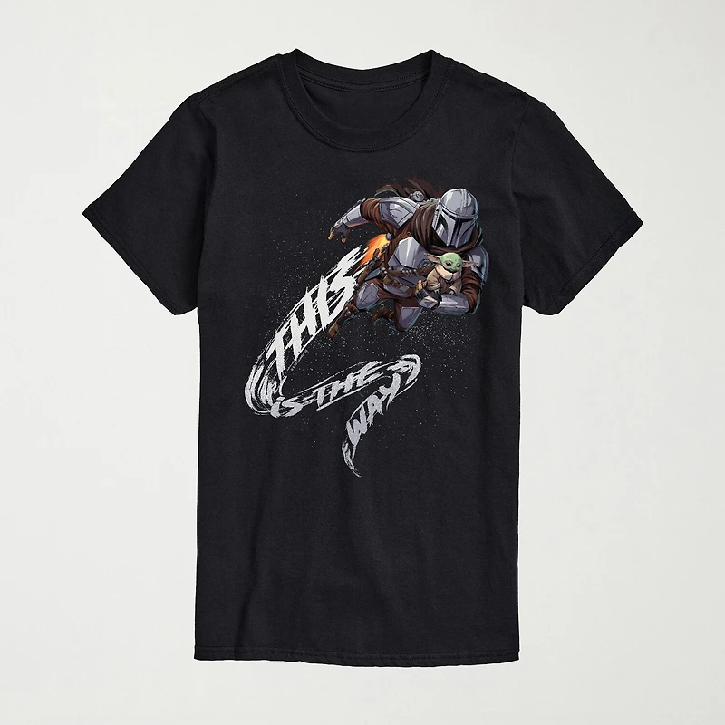 Novelty The Mandalorian This Is Way Mens Crew Neck Short Sleeve Regular Fit Baby Yoda Star Wars Big and Tall Graphic T-Shirt