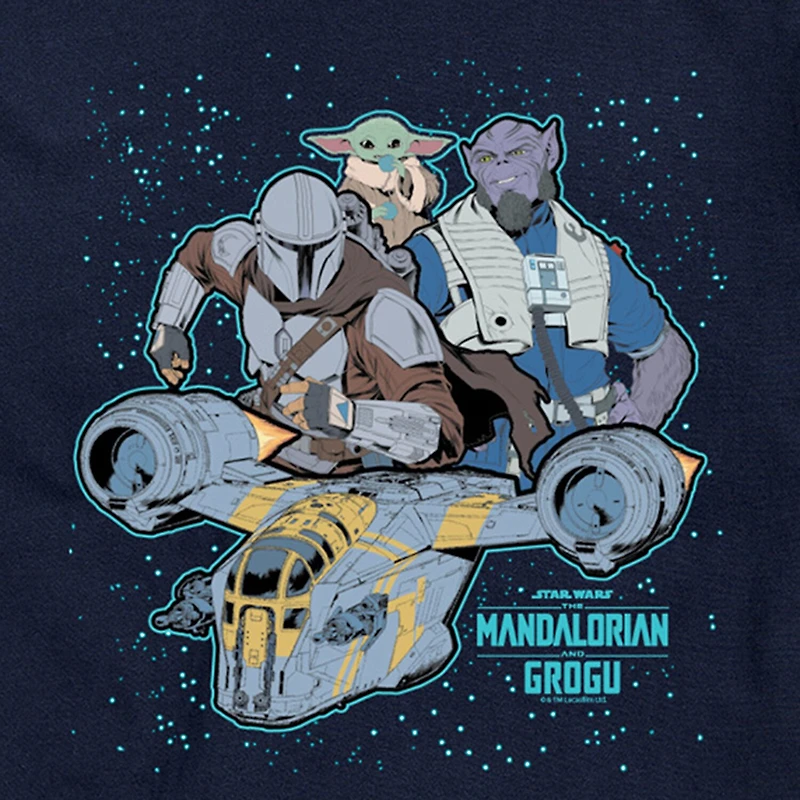 Novelty The Mandalorian and Grogu Collage Mens Crew Neck Short Sleeve Regular Fit Baby Yoda Star Wars Big Tall Graphic T-Shirt
