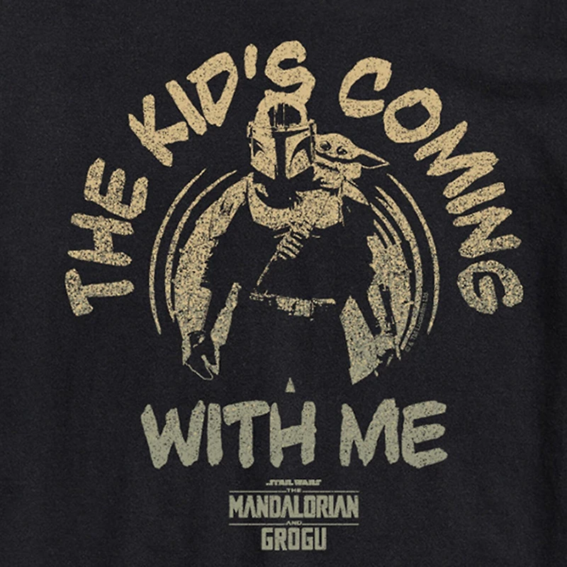 Novelty The Mandalorian and Grogu Kids Coming With Me Mens Crew Neck Short Sleeve Regular Fit Baby Yoda Star Wars Big Tall Graphic T-Shirt