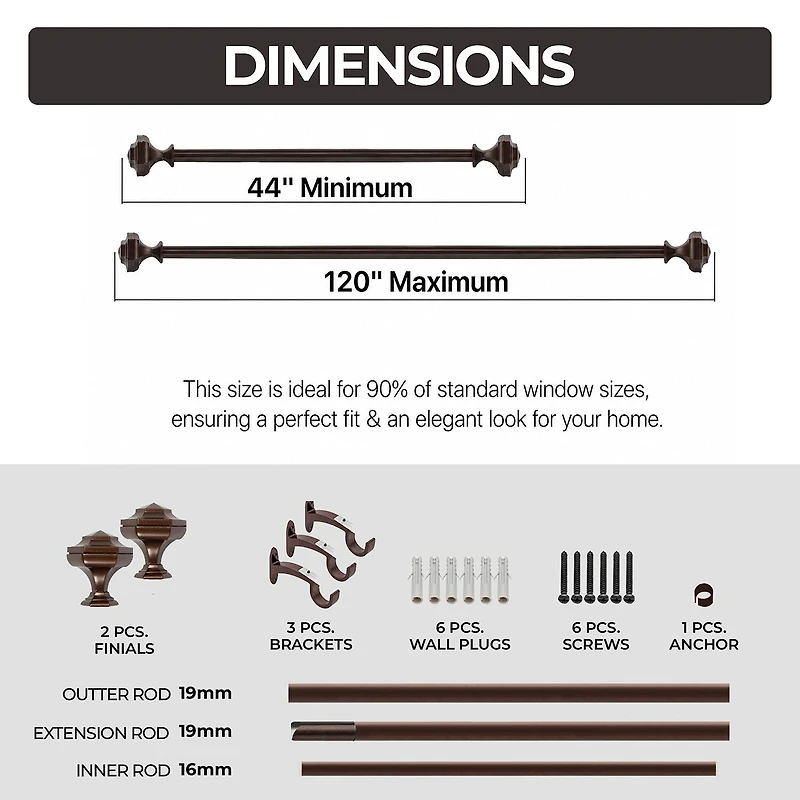 Deco Window Hexagon 1 Adjustable Curtain Rod