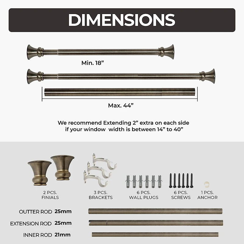 Deco Window Egyptian 1 IN Adjustable Curtain Rod
