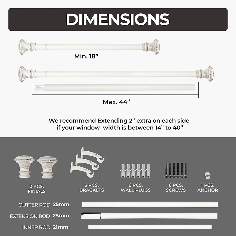 Deco Window Wood Trumpet 1 IN Adjustable Curtain Rod