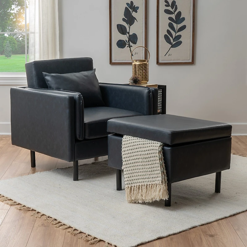 Linon Wallis Faux Leather Chair And Ottoman Set