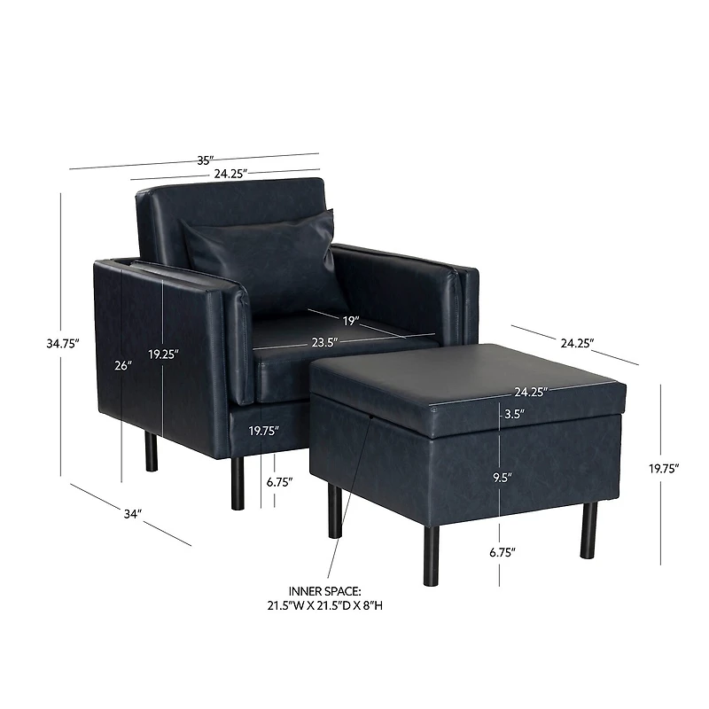 Linon Wallis Faux Leather Chair And Ottoman Set