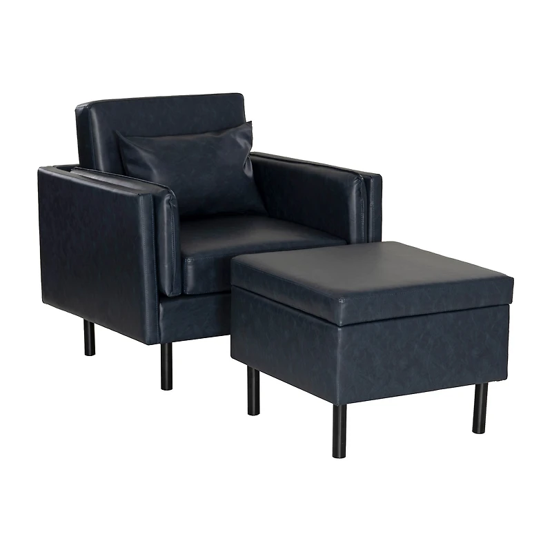Linon Wallis Faux Leather Chair And Ottoman Set