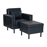 Linon Wallis Faux Leather Chair And Ottoman Set
