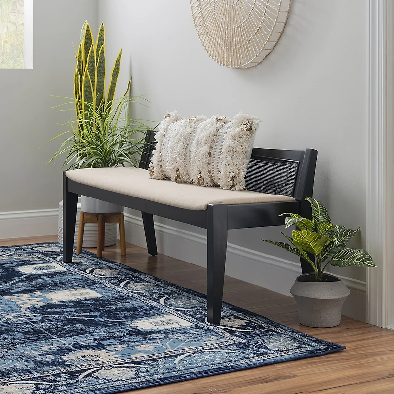 Linon Bauer Cane Bench Black