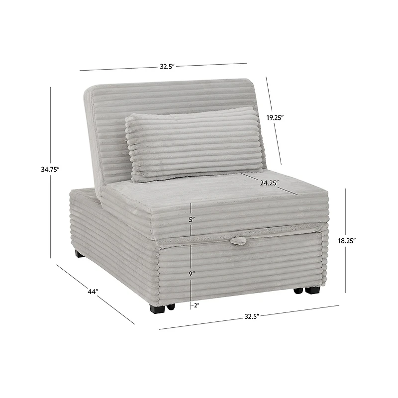 Linon Boone Grey Corduroy Sleeper Chair