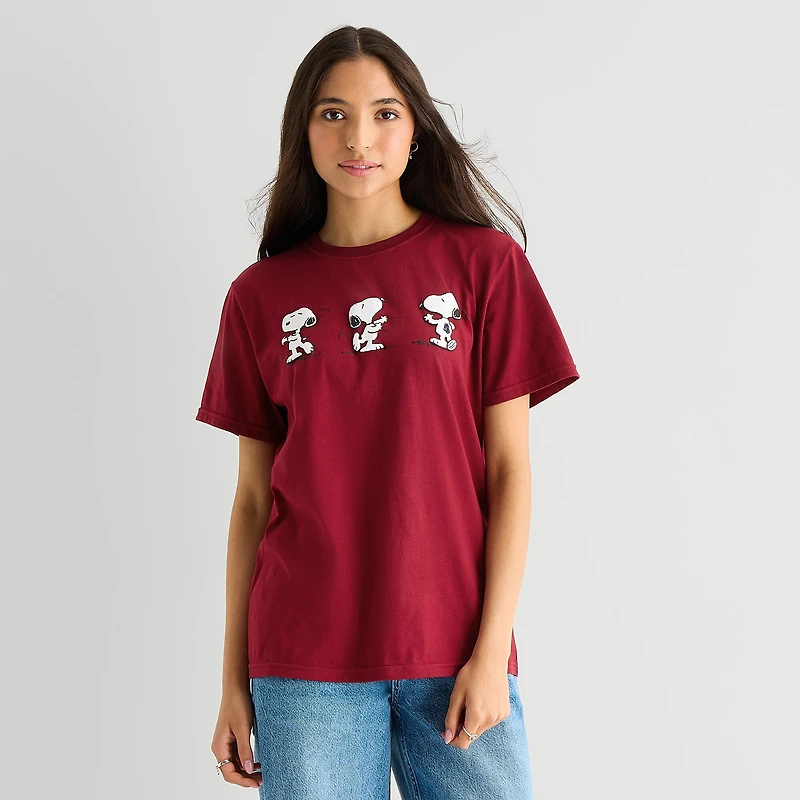 Grayson Threads, The Label Womens Juniors Crew Neck Short Sleeve Loose Fit Snoopy Graphic T-Shirt