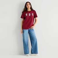 Grayson Threads, The Label Womens Juniors Crew Neck Short Sleeve Loose Fit Snoopy Graphic T-Shirt