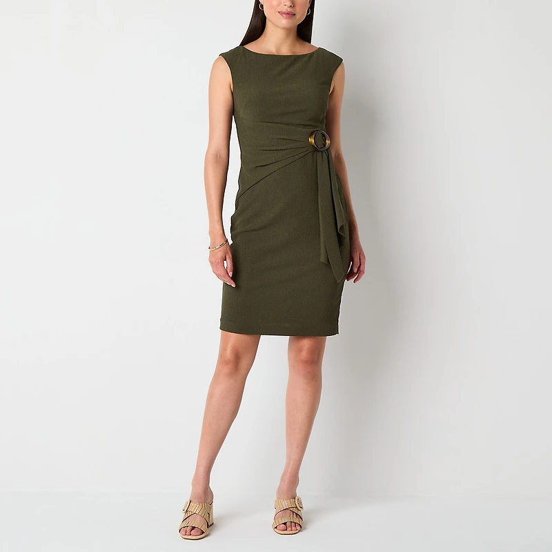 Jessica Howard Womens Boat Neck Sleeveless Sheath Dress