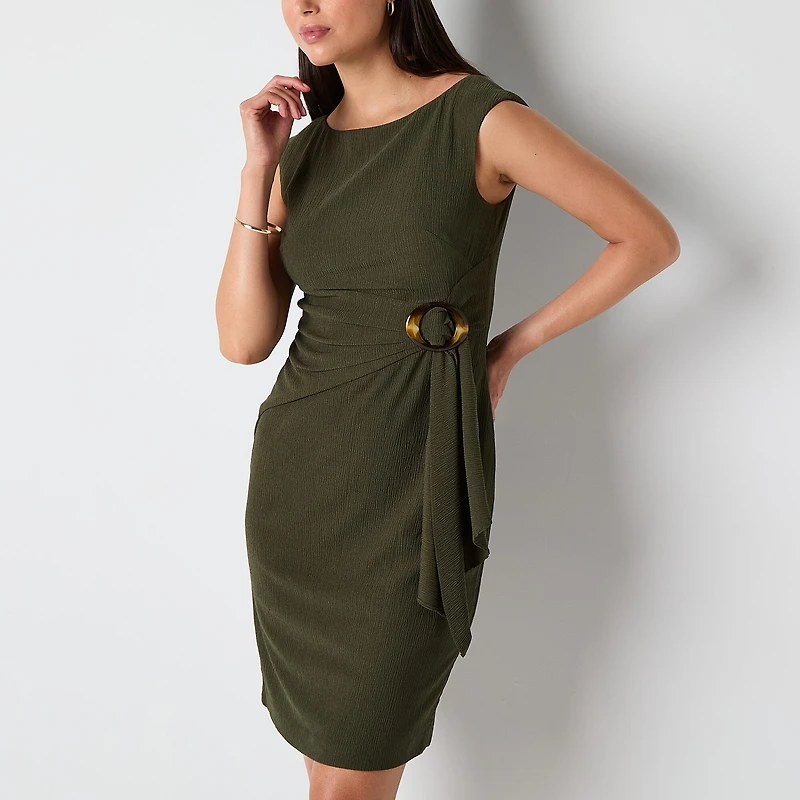 Jessica Howard Womens Boat Neck Sleeveless Sheath Dress