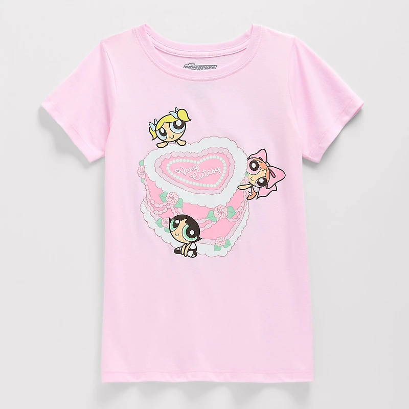 Little & Big Kid Girls Crew Neck Short Sleeve Regular Fit Powerpuff Graphic T-Shirt