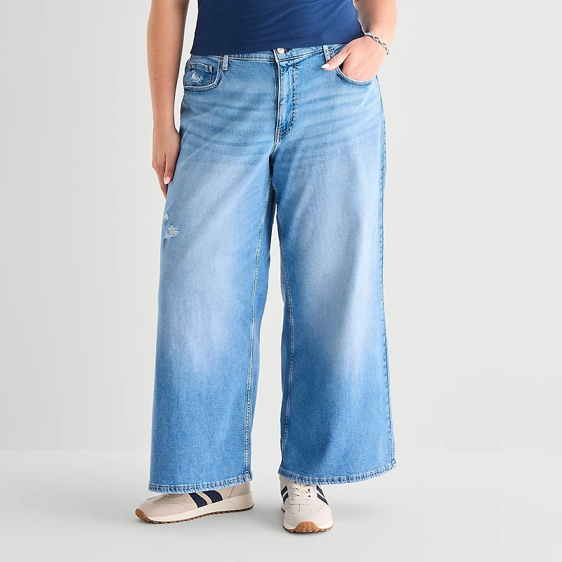 Arizona Curvy Womens Juniors Plus Low Rise Baggy Fit Jean