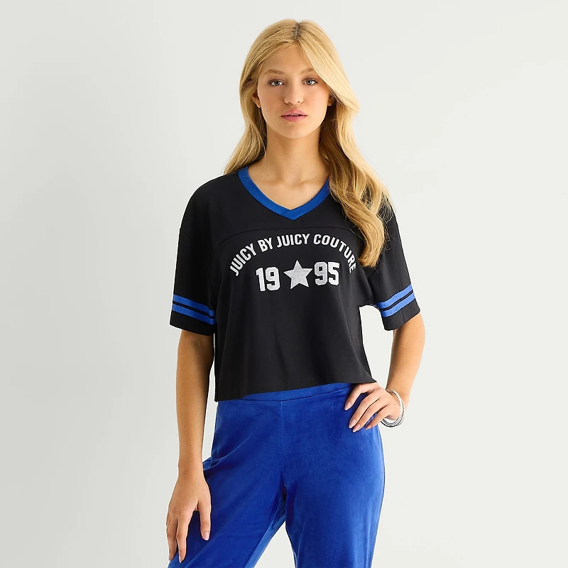 Juicy By Couture Womens Juniors V Neck Short Sleeve Regular Fit Graphic T-Shirt