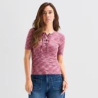 a.n.a Womens Split Tie Neck Short Sleeve T-Shirt