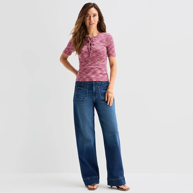 a.n.a Womens Split Tie Neck Short Sleeve T-Shirt
