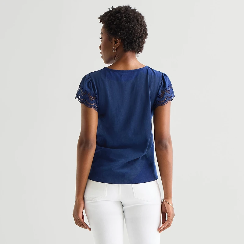 St. John's Bay Womens Crew Neck Short Sleeve Blouse