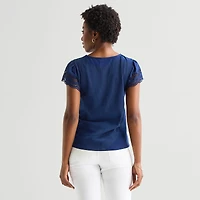 St. John's Bay Womens Crew Neck Short Sleeve Blouse